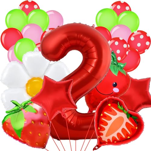 Luftballon 2. Geburtstag 27 Stück Rot Luftballons Strawberry Ballons Blume Stern Folienballon für Erdbeer Deko, Kindergeburtstag Dekoration, Thema Party Luftballon 2. Geburtstag 27 Stück Rot Luftballons Strawberry Ballons Blume Stern Folienballon für Erdbeer Deko, Kindergeburtstag Dekoration, Thema Party von JIOLINK