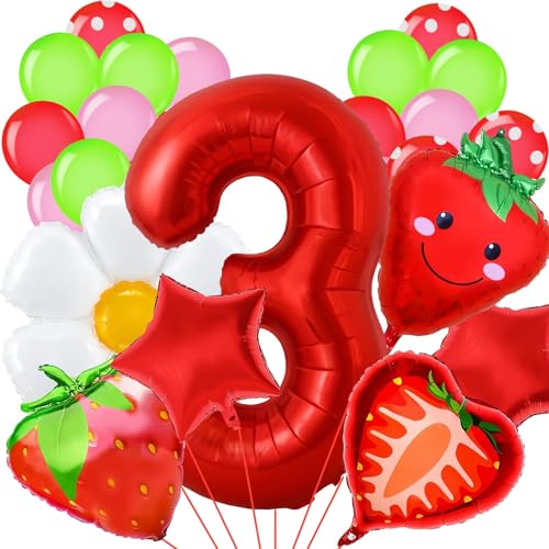 Luftballon 3. Geburtstag 27 Stück Rot Luftballons Strawberry Ballons Blume Stern Folienballon für Erdbeer Deko, Kindergeburtstag Dekoration, Thema Party Luftballon 3. Geburtstag 27 Stück Rot Luftballons Strawberry Ballons Blume Stern Folienballon für Erdbeer Deko, Kindergeburtstag Dekoration, Thema Party von JIOLINK