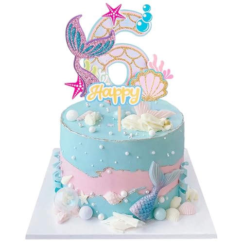 Mermaid Tortendeko Sea Kuchen Deko Cake Topper 6 Jahre Glitter Kuchendekoration für Mädchen Geburtstag, Jubiläum, Thema Party Mermaid Tortendeko Sea Kuchen Deko Cake Topper 6 Jahre Glitter Kuchendekoration für Mädchen Geburtstag, Jubiläum, Thema Party von JIOLINK