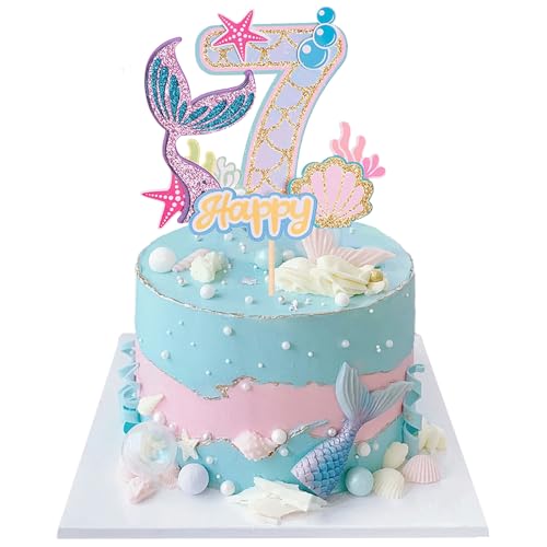 Mermaid Tortendeko Sea Kuchen Deko Cake Topper 7 Jahre Glitter Kuchendekoration für Mädchen Geburtstag, Jubiläum, Thema Party Mermaid Tortendeko Sea Kuchen Deko Cake Topper 7 Jahre Glitter Kuchendekoration für Mädchen Geburtstag, Jubiläum, Thema Party von JIOLINK