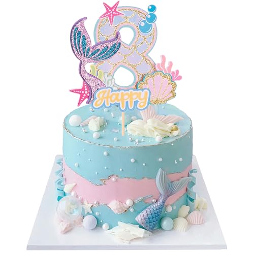 Mermaid Tortendeko Sea Kuchen Deko Cake Topper 8 Jahre Glitter Kuchendekoration für Mädchen Geburtstag, Jubiläum, Thema Party Mermaid Tortendeko Sea Kuchen Deko Cake Topper 8 Jahre Glitter Kuchendekoration für Mädchen Geburtstag, Jubiläum, Thema Party von JIOLINK