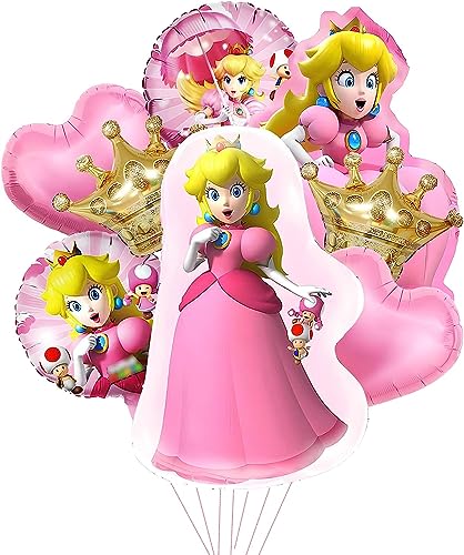 Prinzessin Luftballons Geburtstag, 8 Stück Prinzessin Luftballons Rosa mit Herz Krone Helium Ballon, Prinzessin Geburtstag Deko für Kinder Mädchen Party Supplies von JIOLINK
