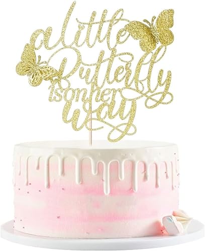Schmetterlinge Tortendeko, Schmetterling Babyparty Kuchen deko Willkommen Baby Mädchen Cake Topper Gold Schmetterlinge für Baby Shower Gender Reveal Party (Gold) von JIOLINK