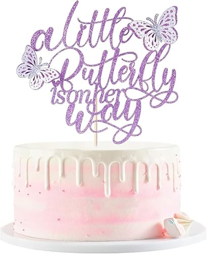 Schmetterlinge Tortendeko, Schmetterling Babyparty Kuchen deko Willkommen Baby Mädchen Cake Topper Lila Schmetterlinge für Baby Shower Gender Reveal Party (Lila) von JIOLINK