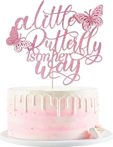 Schmetterlinge Tortendeko, Schmetterling Babyparty Kuchen deko Willkommen Baby Mädchen Cake Topper Rosa Schmetterlinge für Baby Shower Gender Reveal Party (Rosa) von JIOLINK