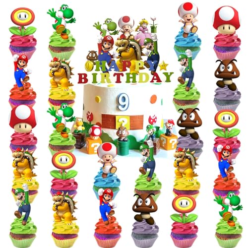 Tortendeko Kuchen Deko, 25 Stück Kuchen Topper Cupcake Deko,Cartoon Tortendekoration,Kindergeburtstag Kuchendeko,Geburtstag Kuchen für Geburtstagsfeier Cupcake für Kinder, Junge, Mädchen (grüner) von JIOLINK