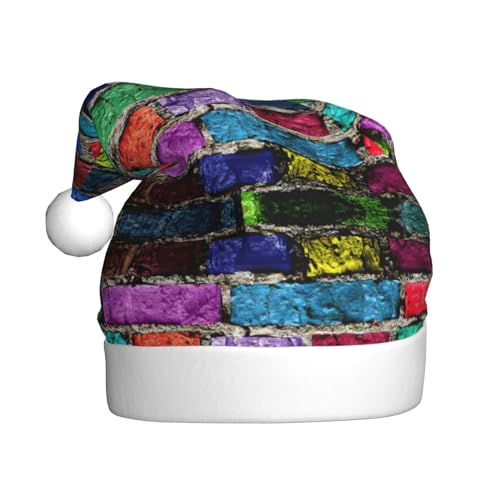 JIPOFD Bunte Ziegelstein-Weihnachtsmannmütze, Weihnachtsmütze für Erwachsene für Damen und Herren, weich und bequem, verdickte Weihnachtsmütze JIPOFD Bunte Ziegelstein-Weihnachtsmannmütze, Weihnachtsmütze für Erwachsene für Damen und Herren, weich und bequem, verdickte Weihnachtsmütze von JIPOFD