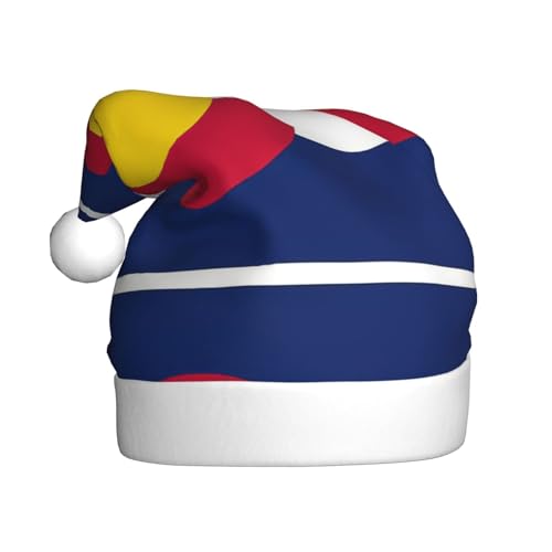 JIPOFD Colorado Weihnachtsmannmütze mit Staatsflagge, Weihnachtsmütze für Erwachsene für Damen und Herren, weich und bequem, verdickte Nikolausmütze JIPOFD Colorado Weihnachtsmannmütze mit Staatsflagge, Weihnachtsmütze für Erwachsene für Damen und Herren, weich und bequem, verdickte Nikolausmütze von JIPOFD