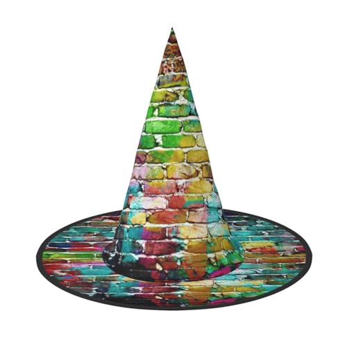JIPOFD Graffiti-Hexenkostüm, bunt, Ziegelstein, Zubehör, Spitzkappe, Hexenhut, faltbar, Halloween-Hüte, 2 Stück von JIPOFD