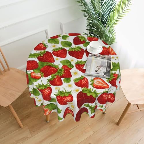 JIPOFD Runde Erdbeer-Tischdecke, 152,4 cm, runde Tischdecke für 61 bis 121,9 cm runde Tische Hochzeit von JIPOFD