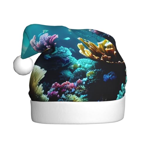 JIPOFD Unterwasserlandschaft Weihnachtsmannmütze, Weihnachtsmütze für Erwachsene für Damen und Herren, weich und bequem, verdickte Weihnachtsmütze JIPOFD Unterwasserlandschaft Weihnachtsmannmütze, Weihnachtsmütze für Erwachsene für Damen und Herren, weich und bequem, verdickte Weihnachtsmütze von JIPOFD