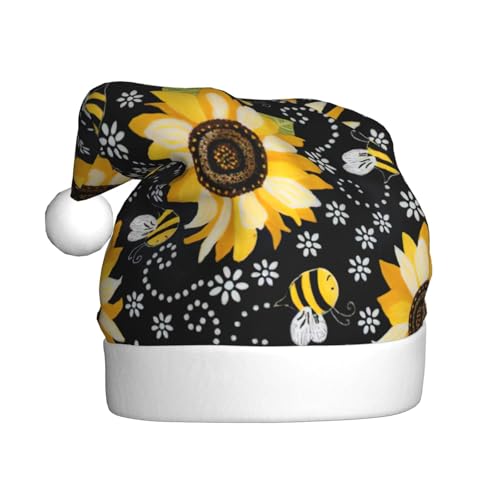 JIPOFD Weihnachtsmütze mit Sonnenblumen-Bienen, Weihnachtsmütze für Erwachsene für Damen und Herren, weich und bequem, verdickte Weihnachtsmütze JIPOFD Weihnachtsmütze mit Sonnenblumen-Bienen, Weihnachtsmütze für Erwachsene für Damen und Herren, weich und bequem, verdickte Weihnachtsmütze von JIPOFD