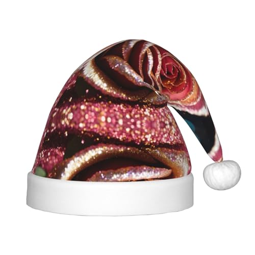 JIPOFD Weihnachtsmütze mit rosa Rosen, Uni, weich und bequem, verdickte Nikolausmütze JIPOFD Weihnachtsmütze mit rosa Rosen, Uni, weich und bequem, verdickte Nikolausmütze von JIPOFD
