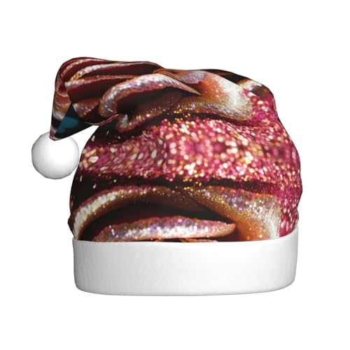JIPOFD Weihnachtsmütze mit rosa Rosen, für Erwachsene für Damen und Herren, weich und bequem, verdickte Nikolausmütze JIPOFD Weihnachtsmütze mit rosa Rosen, für Erwachsene für Damen und Herren, weich und bequem, verdickte Nikolausmütze von JIPOFD