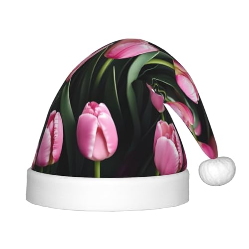 JIPOFD Weihnachtsmütze mit roten und Tulpen, uni, weich und bequem, verdickte Weihnachtsmütze von JIPOFD