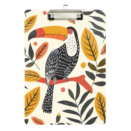 JIPONI Vogel Tukan-Klemmbrett, Klemmbretter mit flachem Profil, silberfarbener Clip, A4, Briefgröße, Klemmbrett für Krankenschwestern, Studenten, Lehrer, Frauen, 31,8 x 22,9 cm von JIPONI