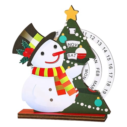 JISADER Drehbarer Weihnachtskalender Aus Holz, Datum, Monat, Tag, Wiederverwendbare Feiertagsdekoration, Schneemann von JISADER