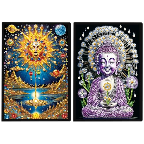 JISHSHAY 2 Pack Diamond Painting Notizbuch, Sonne, Diamant, Malerei, Notizblock, weißes Blatt, Buddha, Stickerei, Diamant-Stickerei, für Erwachsene, Tagebuch, Stickerei, Notizbuch, A5 JISHSHAY 2 Pack Diamond Painting Notizbuch, Sonne, Diamant, Malerei, Notizblock, weißes Blatt, Buddha, Stickerei, Diamant-Stickerei, für Erwachsene, Tagebuch, Stickerei, Notizbuch, A5 von JISHSHAY