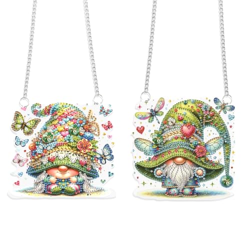 JISHSHAY 2 Stück Diamond Painting Anhänger Wichtel Diamant Painting Fensterdeko Gnome Diamantmalerei Hängend Zwerge Diamant Malerei Fensterbilder Diamaond Malerei Ornamente Crystal Art Girlande von JISHSHAY