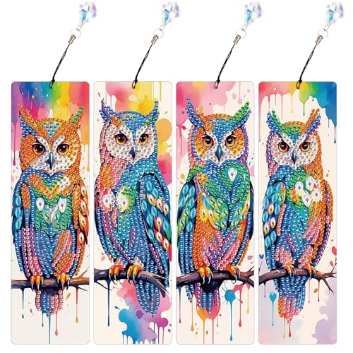 JISHSHAY 4 Stück Diamond Painting Lesezeichen Eule Diamant Painting Lesezeichen Tiere Diamantmalerei Bookmark Diamant Malerei Book Marks Mosaik Bastelset Erwachsene Diamaond Malerei Bookmarks von JISHSHAY