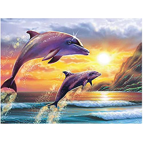 JISHSHAY 5D DIY Diamond Painting Delfin sonnenaufgang 50x40CM Full Strass Stickerei Diamant Ppainting Bilder Sonnenuntergang Am Meer Diamond Painting Delfin Sonnenuntergang von JISHSHAY