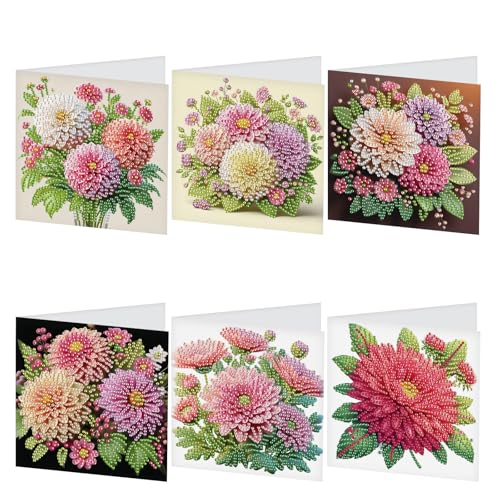 JISHSHAY 6 Pack Diamond Painting Grußkarten Blumen Diamant Painting Bilder Erwachsene Glückwunschkarten Blumen Basteln Erwachsene Geburtstagskarten Mosaik Bastelset Karte Danke mit Umschlag von JISHSHAY