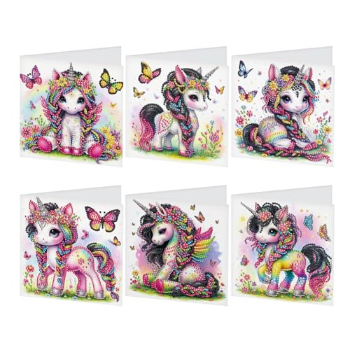 JISHSHAY 6 Pack Diamond Painting Grußkarten Einhorn Diamant Painting Bilder Hochzeitskarten Schmetterling Basteln Erwachsene Karte Danke Mosaik Bastelset Erwachsene Geburtstagskarten mit Umschlag von JISHSHAY