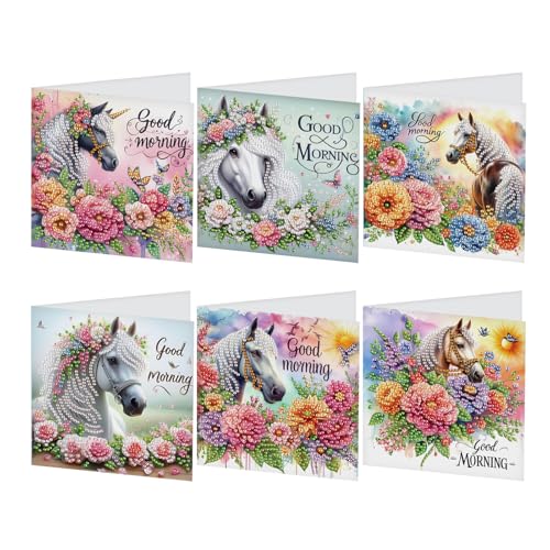 JISHSHAY 6 Pack Diamond Painting Grußkarten Pferd Diamant Painting Hochzeitskarten Pferd Basteln Erwachsene Geburtstagskarten Crystal Art Mosaik Bastelset Erwachsene Karte Danke mit Umschlag von JISHSHAY