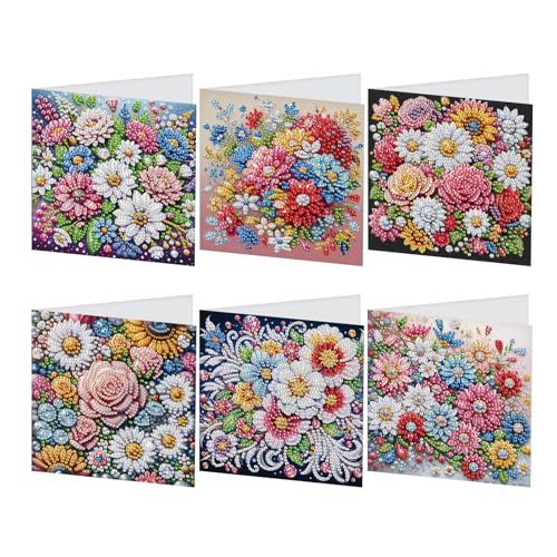 JISHSHAY 6er Set Diamond Painting Grußkarten Blumen Diamant Painting Geburtstagskarten Blumen Basteln Erwachsene Hochzeitskarten Mosaik Bastelset Erwachsene Crystal Art Dankeskarten mit Umschlag von JISHSHAY