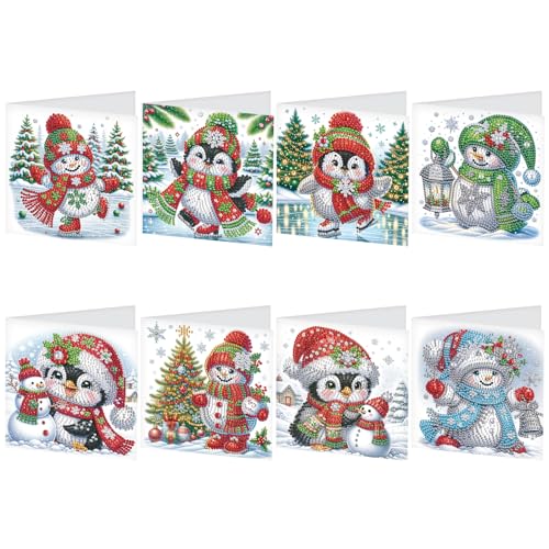 JISHSHAY 6er Set Weihnachten Diamond Painting Karten Weihnachten Schneemann Diamant Painting Geburtstagskarten Pinguin Mosaik Bastelset Erwachsene Grußkarten Crystal Art Dankeskarten Greeting Cards von JISHSHAY