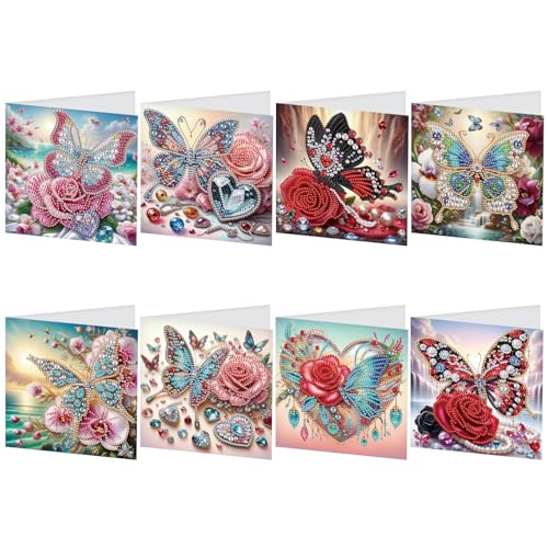 JISHSHAY 8er Set Diamond Painting Grußkarten Schmetterling Diamant Painting Geburtstagskarten Basteln Erwachsene Hochzeitskarten Mosaik Bastelset Erwachsene Crystal Art Dankeskarten mit Umschlag JISHSHAY 8er Set Diamond Painting Grußkarten Schmetterling Diamant Painting Geburtstagskarten Basteln Erwachsene Hochzeitskarten Mosaik Bastelset Erwachsene Crystal Art Dankeskarten mit Umschlag von JISHSHAY