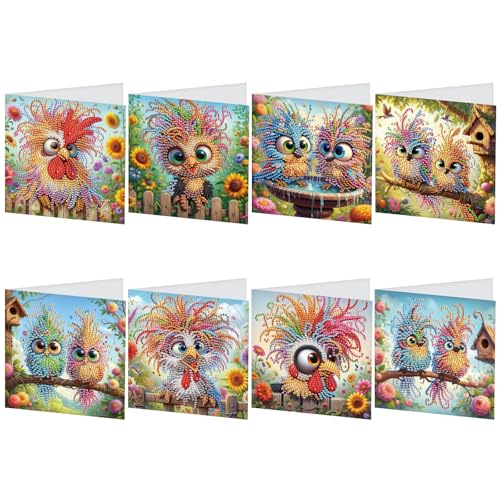 JISHSHAY 8er Set Diamond Painting Grußkarten Vögel Diamant Painting Geburtstagskarten Tiere Basteln Erwachsene Hochzeitskarten Mosaik Bastelset Erwachsene Crystal Art Dankeskarten mit Umschlag von JISHSHAY