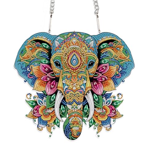 JISHSHAY Diamond Painting Anhänger Elefant Diamant Painting Fensterdeko Elefant Diamantmalerei Ornamente Tiere Diamant Malerei Fensterbilder Diamaond Malerei Hängend Crystal Art Kranz Girlande von JISHSHAY