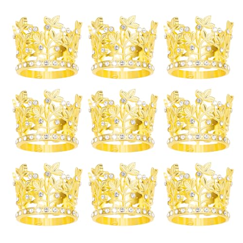 9 Stücke Krone Kuchen Topper, Prinzessin Kleine Krone Herzförmige Diamant Legierung Krone, Mini Krone Kindergeburtstag Kuchen Backen Dekoration Papier Cup Kuchen Dekoration (Blattgoldkrone) von JITINX