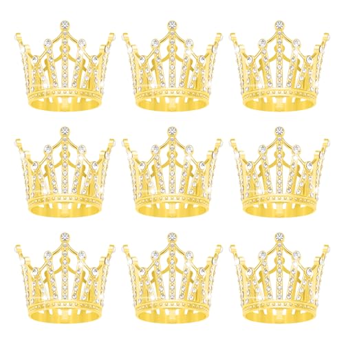 9 Stücke Krone Kuchen Topper, Prinzessin Kleine Krone Herzförmige Diamant Legierung Krone, Mini Krone Kindergeburtstag Kuchen Backen Dekoration Papier Cup Kuchen Dekoration (Gold Kleine Krone) von JITINX