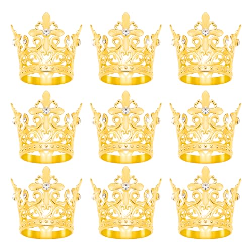 9 Stücke Krone Kuchen Topper, Prinzessin Kleine Krone Herzförmige Diamant Legierung Krone, Mini Krone Kindergeburtstag Kuchen Backen Dekoration Papier Cup Kuchen Dekoration (Gold Kreuz Krone) von JITINX