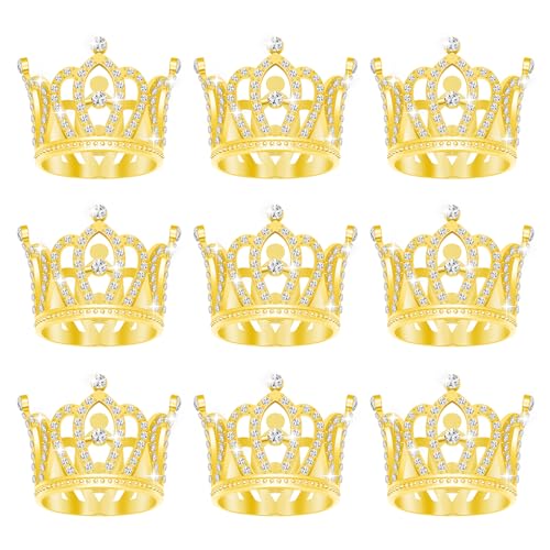 9 Stücke Krone Kuchen Topper, Prinzessin Kleine Krone Herzförmige Diamant Legierung Krone, Mini Krone Kindergeburtstag Kuchen Backen Dekoration Papier Cup Kuchen Dekoration (Mini Gold Kleine Krone) von JITINX