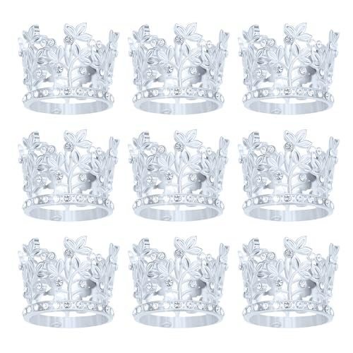 9 Stücke Krone Kuchen Topper, Prinzessin Kleine Krone Herzförmige Diamant Legierung Krone, Mini Krone Kindergeburtstag Kuchen Backen Dekoration Papier Cup Kuchen Dekoration (Silber Blatt Krone) von JITINX