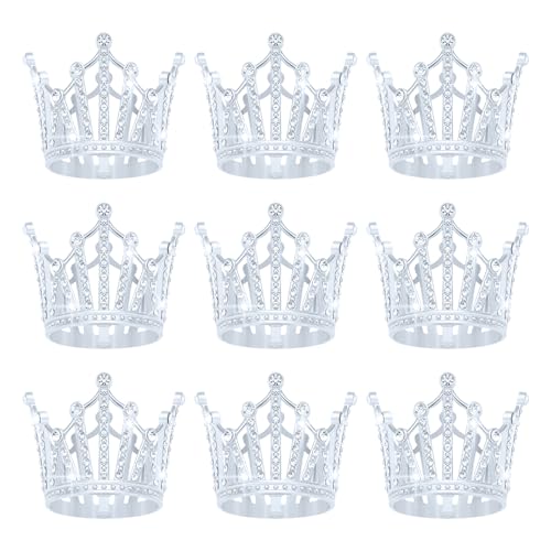 9 Stücke Krone Kuchen Topper, Prinzessin Kleine Krone Herzförmige Diamant Legierung Krone, Mini Krone Kindergeburtstag Kuchen Backen Dekoration Papier Cup Kuchen Dekoration (Silber Kleine Krone) von JITINX