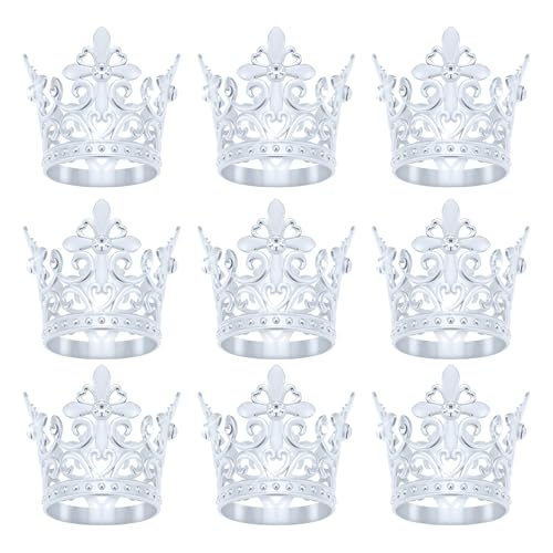 9 Stücke Krone Kuchen Topper, Prinzessin Kleine Krone Herzförmige Diamant Legierung Krone, Mini Krone Kindergeburtstag Kuchen Backen Dekoration Papier Cup Kuchen Dekoration (Silber Kreuz Krone) von JITINX
