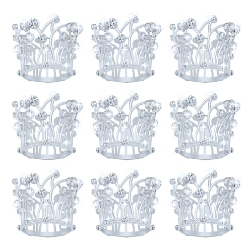 9 Stücke Krone Kuchen Topper, Prinzessin Kleine Krone Herzförmige Diamant Legierung Krone, Mini Krone Kindergeburtstag Kuchen Backen Dekoration Papier Cup Kuchen Dekoration (Silber Pistil Crown) von JITINX