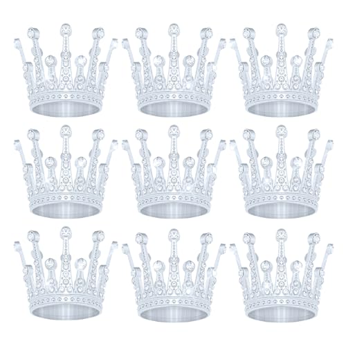 9 Stücke Krone Kuchen Topper, Prinzessin Kleine Krone Herzförmige Diamant Legierung Krone, Mini Krone Kindergeburtstag Kuchen Backen Dekoration Papier Cup Kuchen Dekoration (Silberfarbene Krone) von JITINX