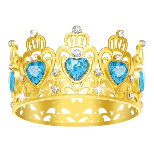 Kuchenkrone, Prinzessin Kleine Krone Herzförmige Diamantkrone, Blumenstrauß Zubehör Kronen, Mini Krone Kindergeburtstag Kuchen Backen Dekoration Papier Cup Kuchen Dekoration (Gold Mini See Blau) von JITINX