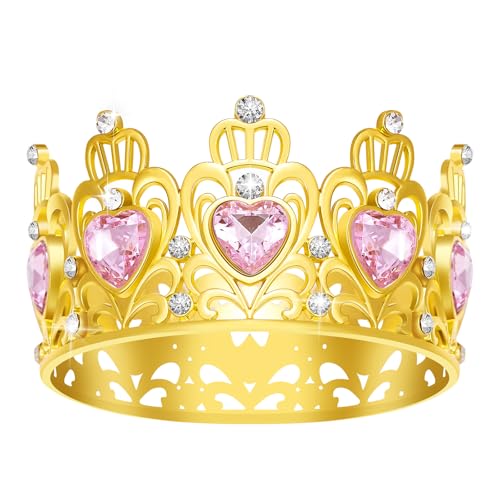 Kuchenkrone, Prinzessin Kleine Krone Herzförmige Diamantkrone, Blumenstrauß Zubehör Kronen, Mini Krone Kindergeburtstag Kuchen Backen Dekoration Papier Cup Kuchen Dekoration (Gold Rosa Krone) von JITINX