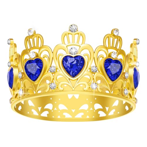 Kuchenkrone, Prinzessin Kleine Krone Herzförmige Diamantkrone, Blumenstrauß Zubehör Kronen, Mini Krone Kindergeburtstag Kuchen Backen Dekoration Papier Cup Kuchen Dekoration (Mini Gold Blau) von JITINX