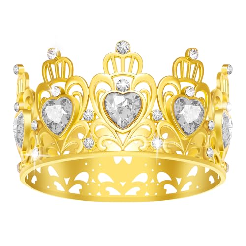 Kuchenkrone, Prinzessin Kleine Krone Herzförmige Diamantkrone, Blumenstrauß Zubehör Kronen, Mini Krone Kindergeburtstag Kuchen Backen Dekoration Papier Cup Kuchen Dekoration (Mini Gold Weiß) von JITINX