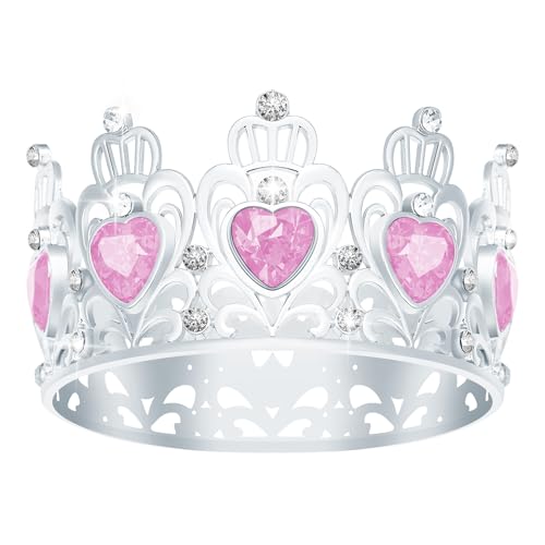 Kuchenkrone, Prinzessin Kleine Krone Herzförmige Diamantkrone, Blumenstrauß Zubehör Kronen, Mini Krone Kindergeburtstag Kuchen Backen Dekoration Papier Cup Kuchen Dekoration (Mini Silber Rosa) von JITINX