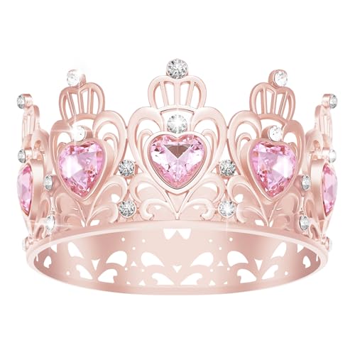 Kuchenkrone, Prinzessin Kleine Krone Herzförmige Diamantkrone, Blumenstrauß Zubehör Kronen, Mini Krone Kindergeburtstag Kuchen Backen Dekoration Papier Cup Kuchen Dekoration (Roségold Rosa) von JITINX