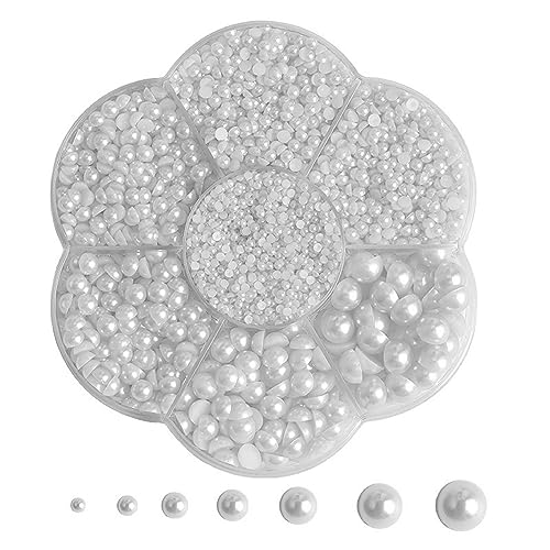 5600 Stück Halbperlen Zum Basteln 2/3/4/5/6/8/10 Mm Perlen Mit Box Diy Nail Art Handwerk Halsketten Armbänder Schmuck Dekorationen Für Künstler Kreative Menschen (Weiß) von JITNGA