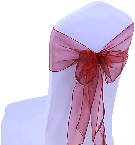 JIUERYY 100 Stück Bänder aus Organza, Stuhlhusse, Schleifen, für Hochzeit, Dekoration, Zeremonie, Party, Event, Geburtstag, 17 x 275 cm, Weinrot JIUERYY 100 Stück Bänder aus Organza, Stuhlhusse, Schleifen, für Hochzeit, Dekoration, Zeremonie, Party, Event, Geburtstag, 17 x 275 cm, Weinrot von JIUERYY